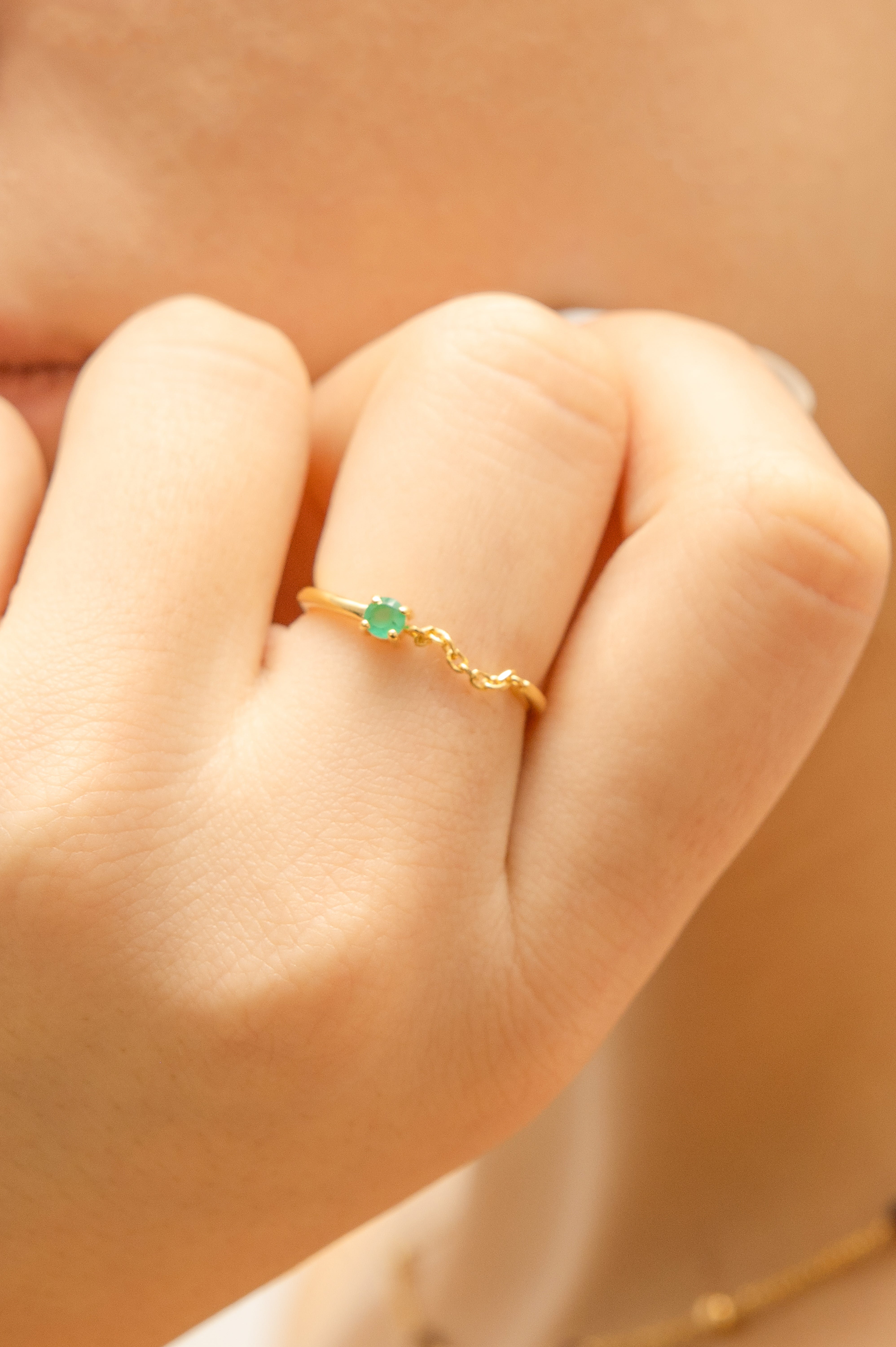 Chain Lantern Green Onyx Ring Gold