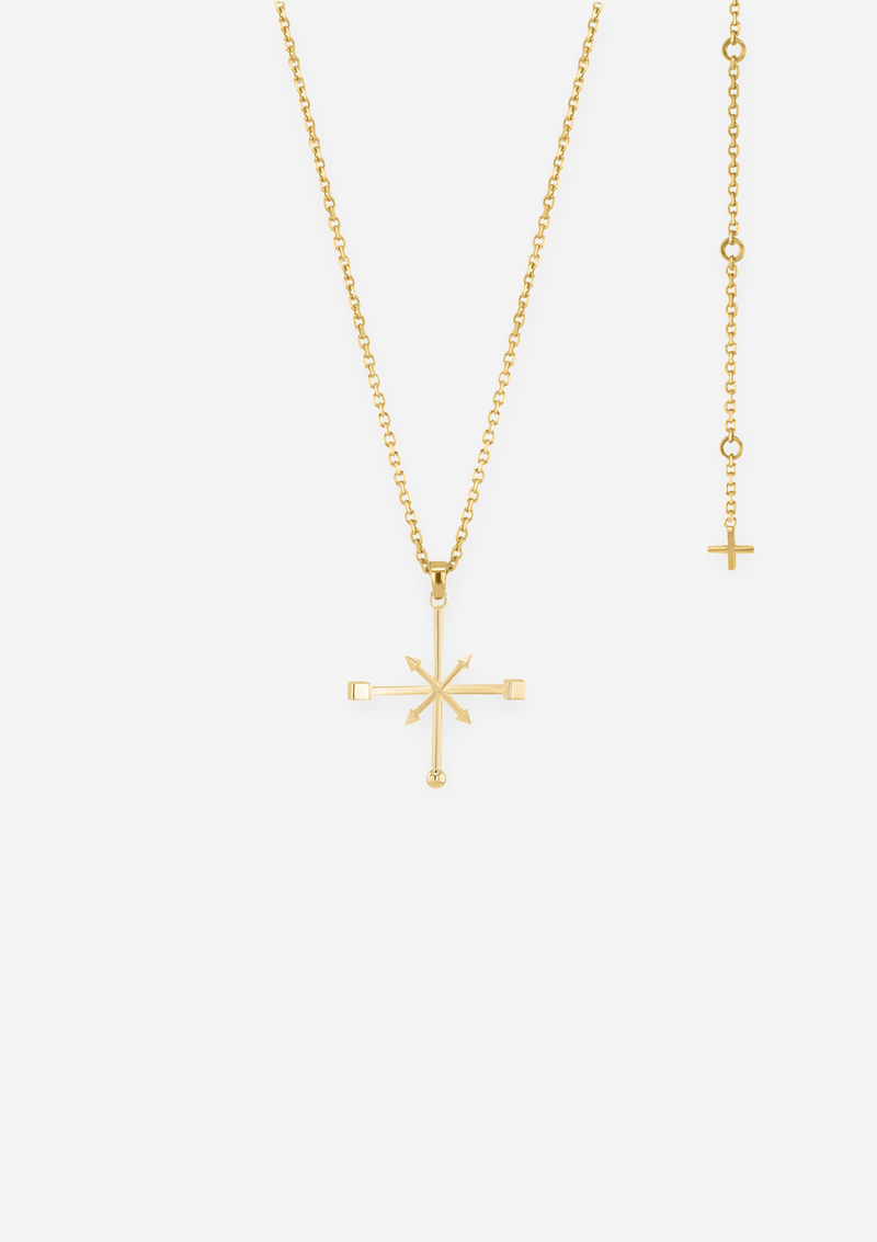 Singula-jewelry-gold-cross-wind-rose-jr-unisex-necklace