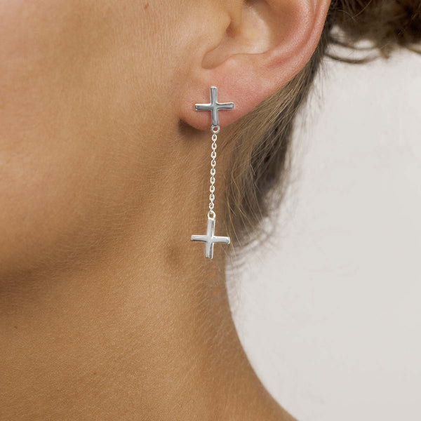 Singula-jewelry-silver-falling-cross-long-earrings