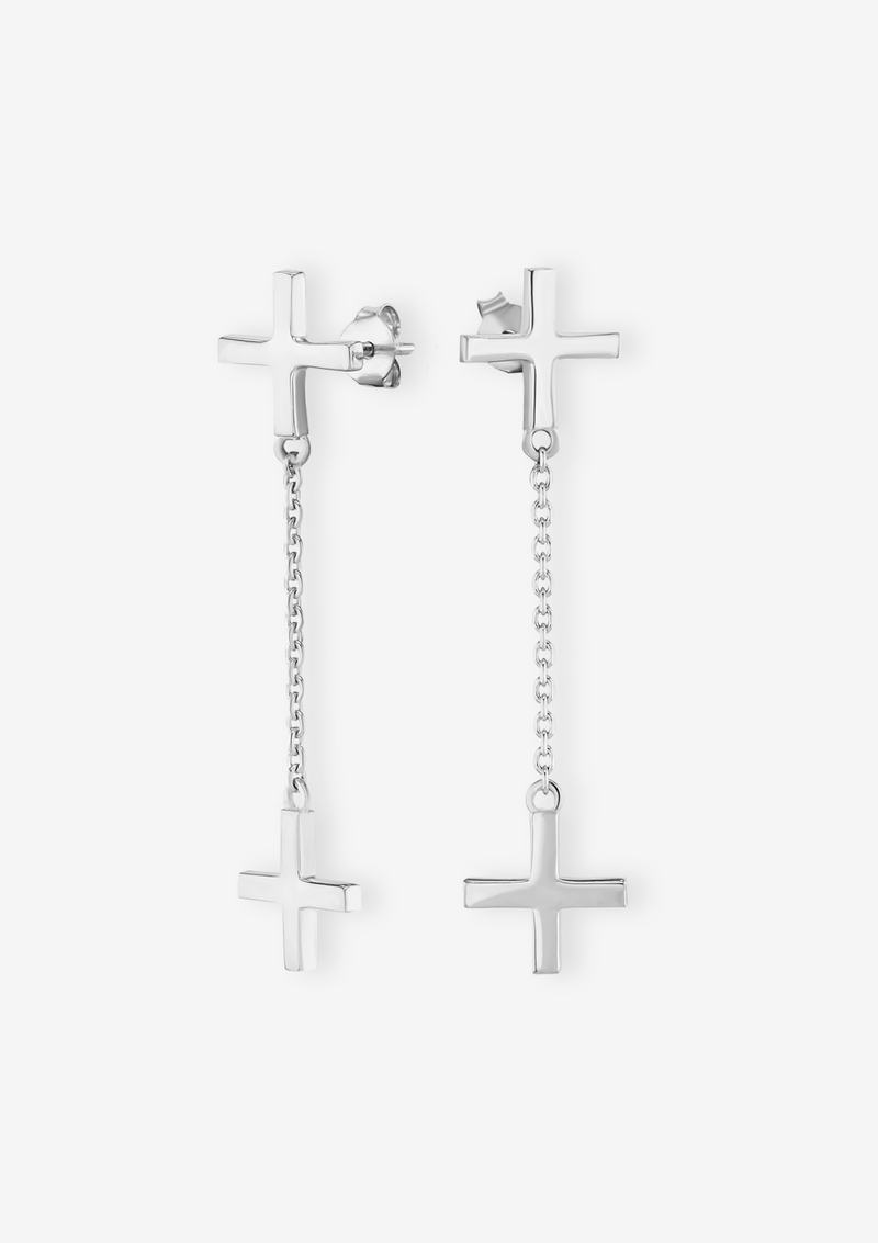    Singula-jewelry-silver-falling-cross-long-earrings